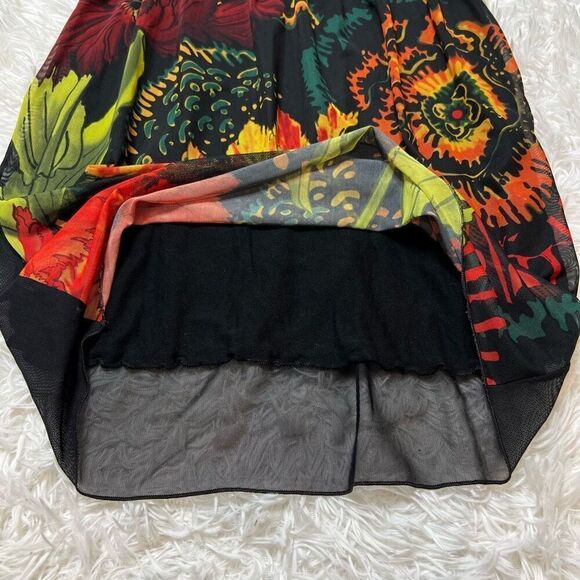 Desigual by Lacroix Dress Floral Print Sheer Sleeveless Size Medium Black Stretc - Picture 6 of 11